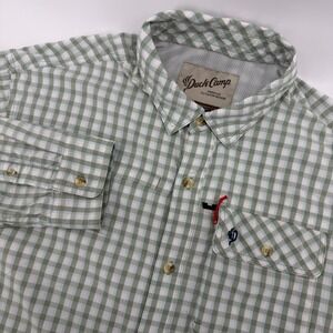 Duck Camp Fishing Shirt Mens XXL Green Gingham Vented Long Sleeve Button Up